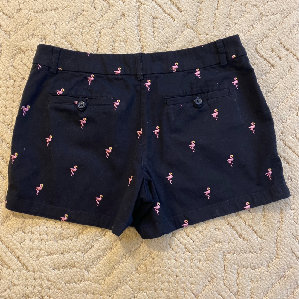 Cambridge Dry Goods Black Flamingo Embroidered Chino Shorts Womens Size 8 - Picture 2 of 7